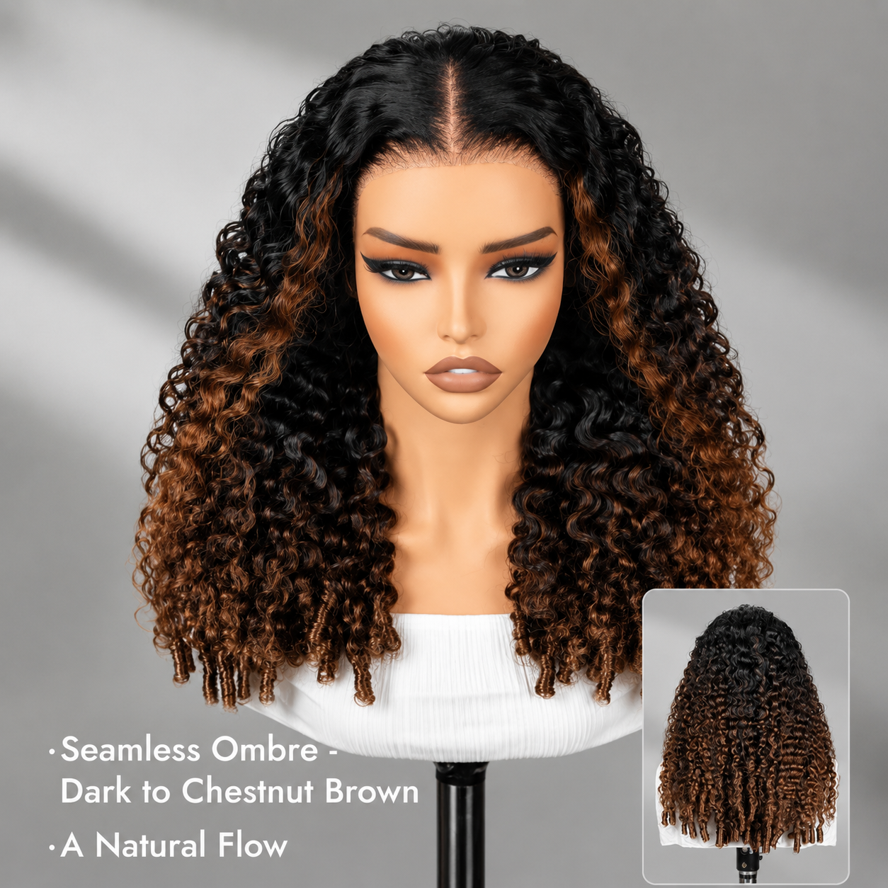 Ombre Chestnut Brown Burmese Curly 13×6 Lace Front Glueless Wear & Go Human Hair Wig