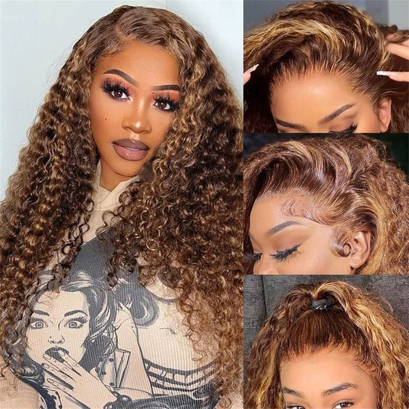 4 /27 Honey Blonde Highlight Deep Wave 13x6 Wear Go HD Lace Front Human Hair Wig