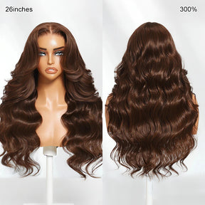 Pizazz New 4# Chocolate Brown Body Wave 13X6 HD Lace Human Hair Wigs Pre Plucked Hairline 180% Density