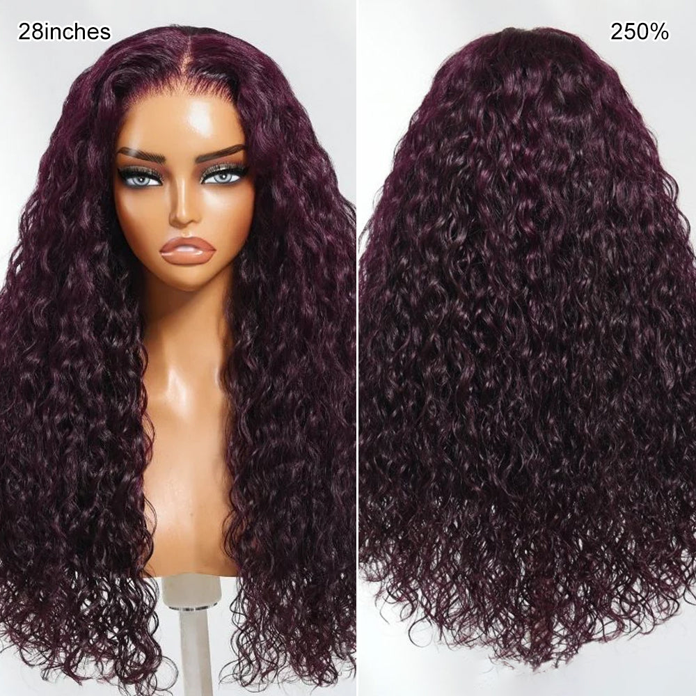 Pizazz Hair Black Cherry Deep Wave/ Water Wave 13x6 HD Lace Glueless Drawstring Wig