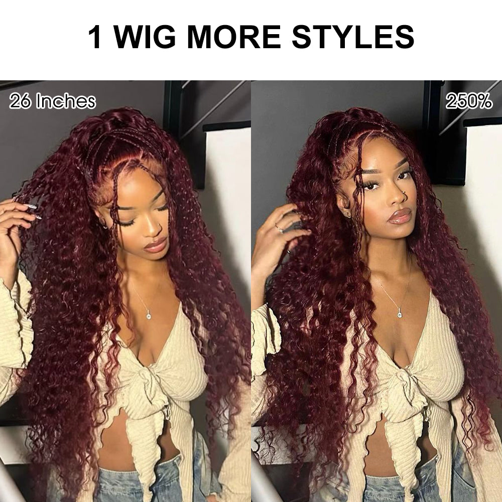 Pizazz Hair Black Cherry Deep Wave/ Water Wave 13x6 HD Lace Glueless Drawstring Wig