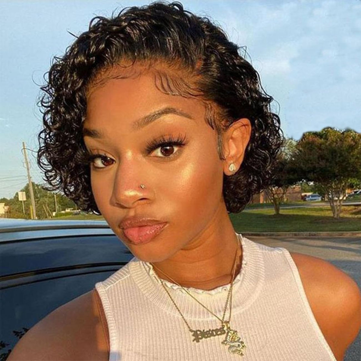 Pixie Cut Short Curly Glueless Invisible Lace Front Wig