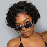 Pixie Cut Water Wave Short Bob Wig Fluffy Curly Glueless 13×4 Lace Front Wigs