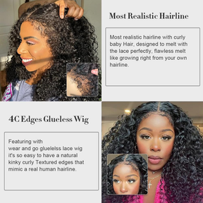 Pizazz Hair 4C Kinky Edges  360 HD Lace Front Wigs Jerry  Curly Wig With Realistic Hairline