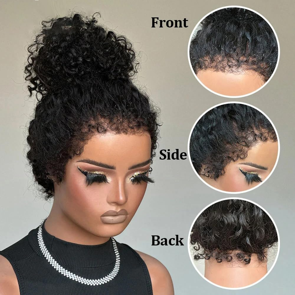 Pizazz Hair 4C Kinky Edges  360 HD Lace Front Wigs Jerry  Curly Wig With Realistic Hairline