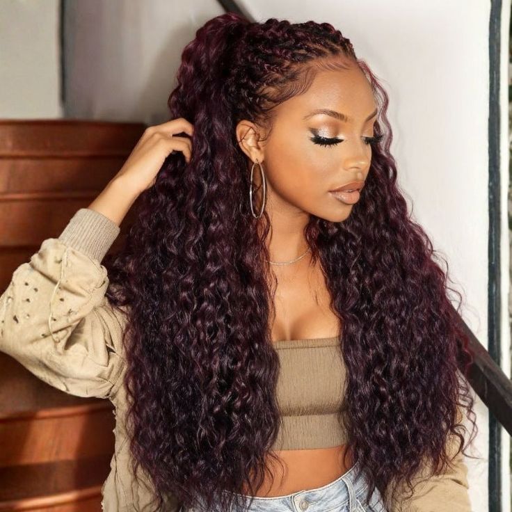 Pizazz Hair Black Cherry Deep Wave/ Water Wave 13x6 HD Lace Glueless Drawstring Wig
