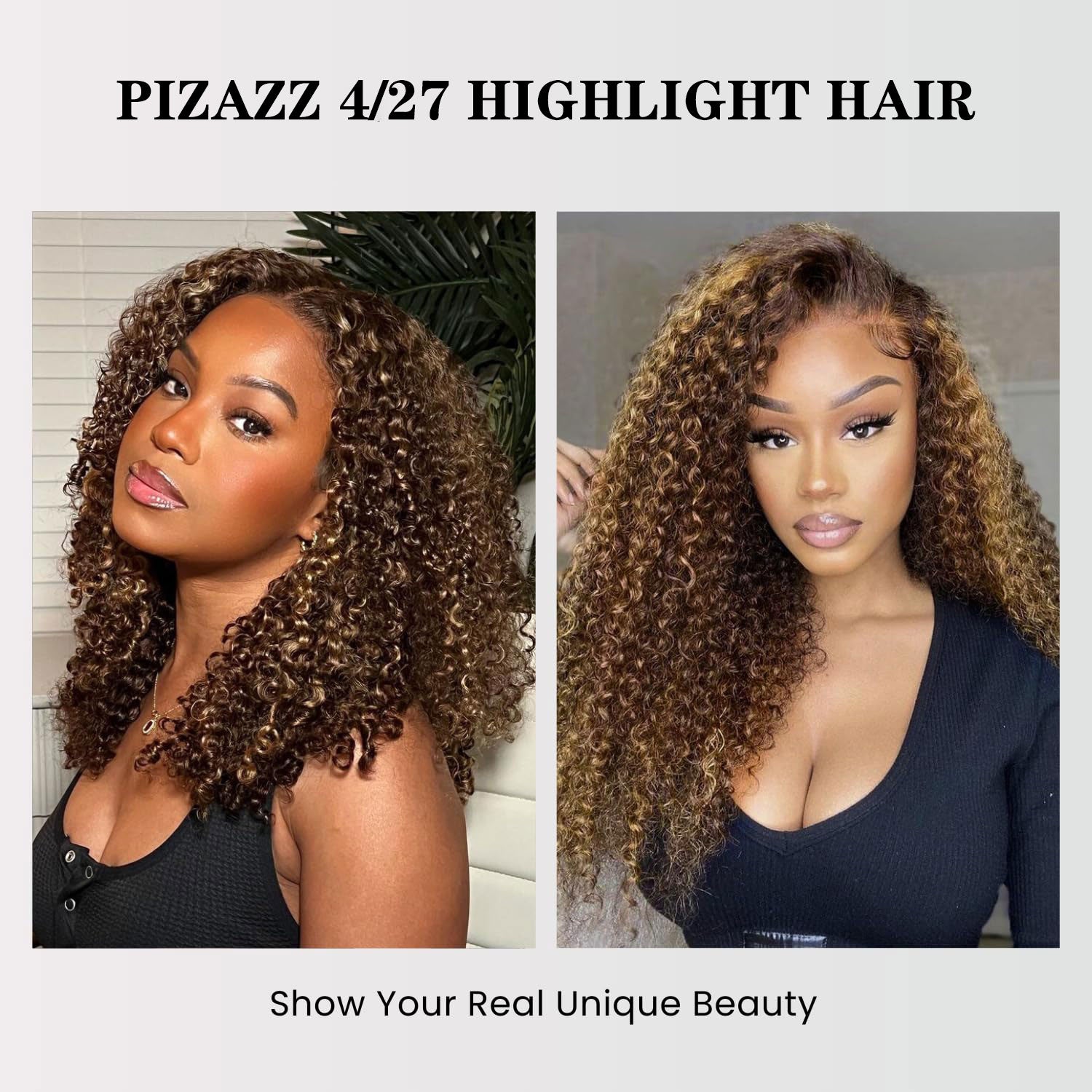 Pizazz 4C Edges Honey Blonde Highlight 4/27 Curly Kinky Edges 13x6 HD Lace Front Wig 100% Human Hair