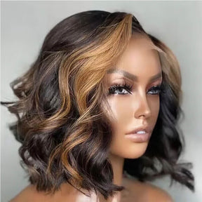 Pizazz Highlight Color Short Body Wave Human Hair 8X5 Glueless Wig Glueless Shoulder Length