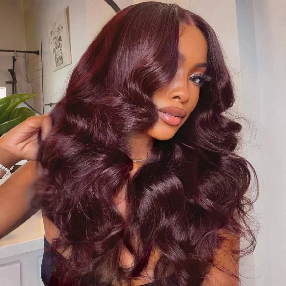 Pizazz Hair Black Cherry Dark Purple Sugar Plum 13x6 HD Lace Front Body Wave Human Hair Wig