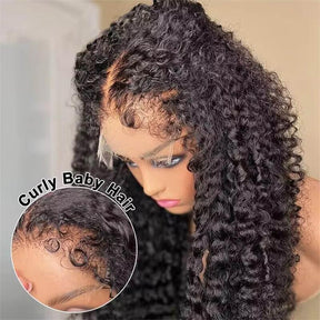 4C Edges Natural Hairline Curly 8x5 Glueless Lace Wigs Human Hair Pre Plucked 180% Density