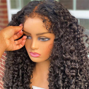 4C Edges Natural Hairline Curly 8x5 Glueless Lace Wigs Human Hair Pre Plucked 180% Density