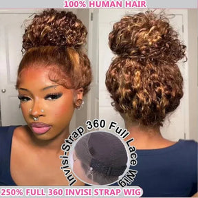 P4/27 Omber Highlight Color Invisi-Strap 360 Lace Front Wigs 250% Density