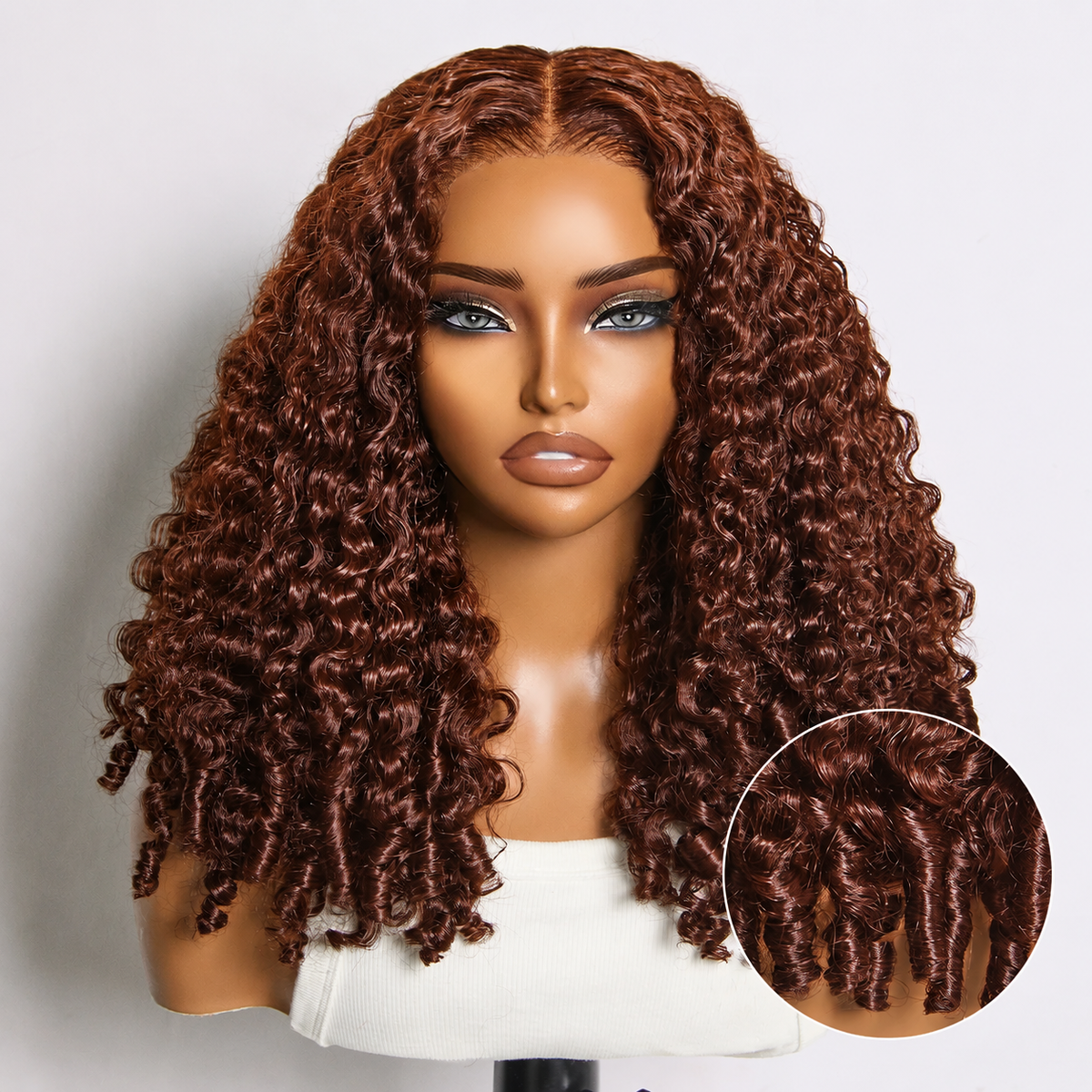 300% Density Glueless Burmese Curly 33 Reddish Brown 13x6 Pre Cut Lace Wear Go Wig