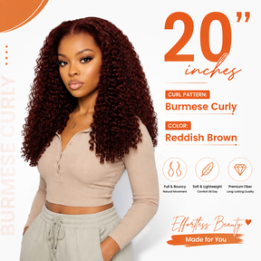 300% Density Glueless Burmese Curly 33 Reddish Brown 13x6 Pre Cut Lace Wear Go Wig