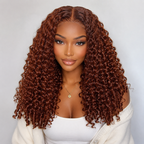 300% Density Glueless Burmese Curly 33 Reddish Brown 13x6 Pre Cut Lace Wear Go Wig