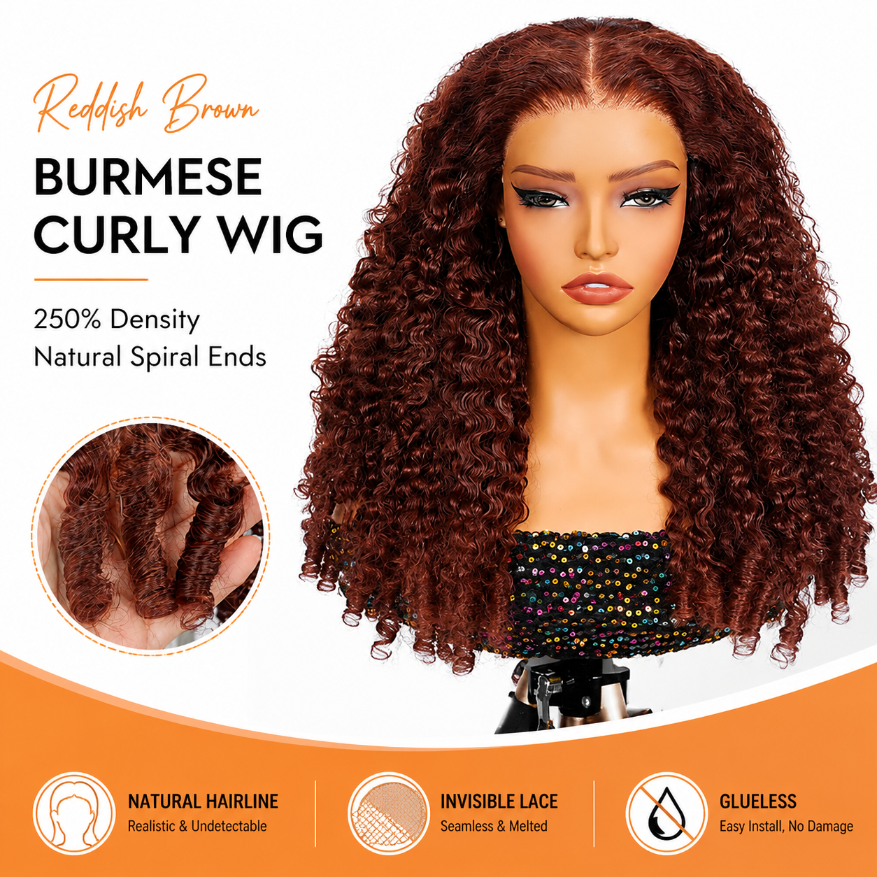 300% Density Glueless Burmese Curly 33 Reddish Brown 13x6 Pre Cut Lace Wear Go Wig