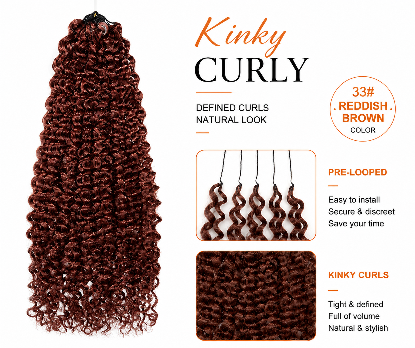 4# Brown Kinky Curly Human Hair Crochet Hair Reusable Upgraded Real Human Hair Crochet Extensions