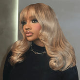Ash Blonde 18# Lace Front Human Hair Wig With Bangs Pre Plucked Natural Baby Hair For Black Women