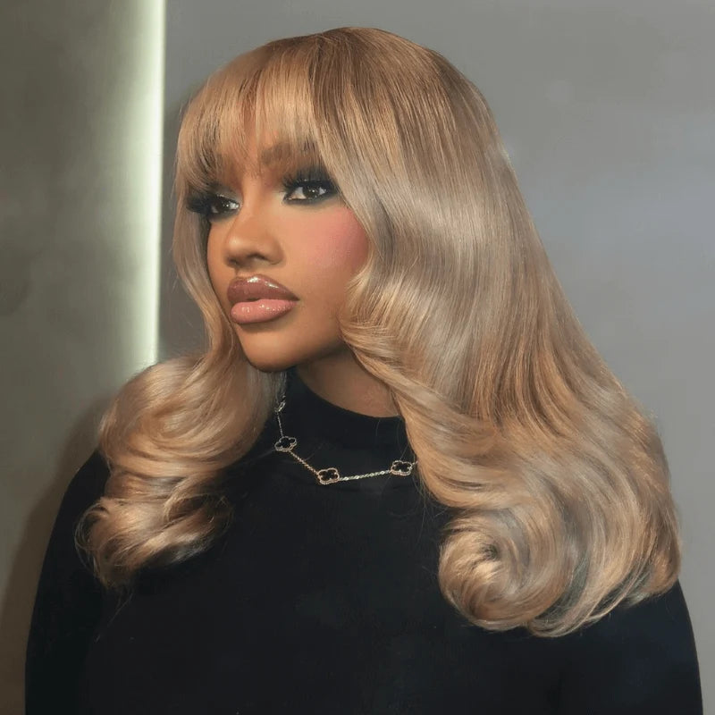 Ash Blonde 18# Lace Front Human Hair Wig With Bangs Pre Plucked Natural Baby Hair For Black Women
