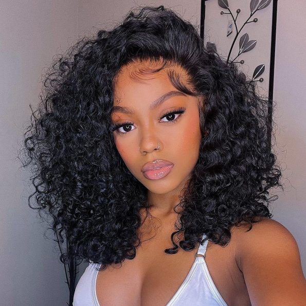 13x6 Glueless Short Bouncy Deep Curly Bob Wigs Human Hair HD Lace Wig Pre Bleached & Plucked 220% Density