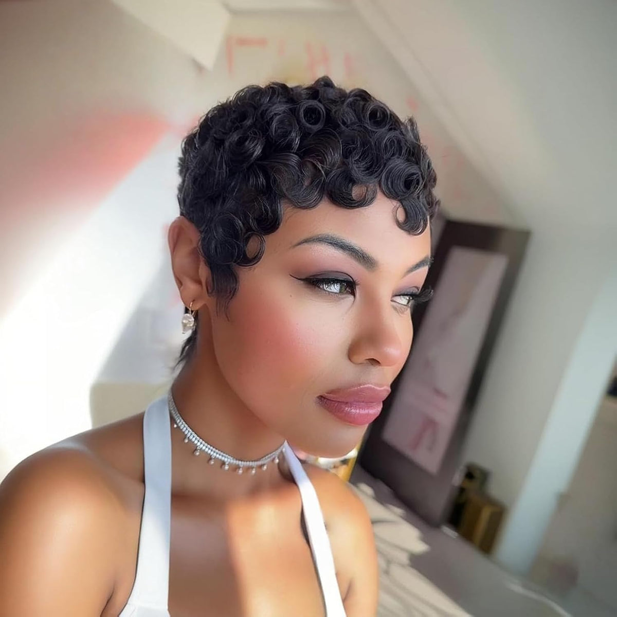 Natural Curly Short Pixie Layered Virgin Human Hair Wigs