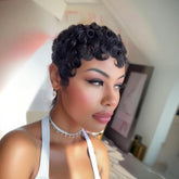 Natural Curly Short Pixie Layered Virgin Human Hair Wigs