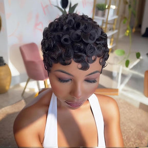Natural Curly Short Pixie Layered Virgin Human Hair Wigs