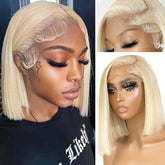 13x6 Lace Frontal Short 613 Blonde Bone Straight Bob Wig Pre Plucked Human Hair Wig