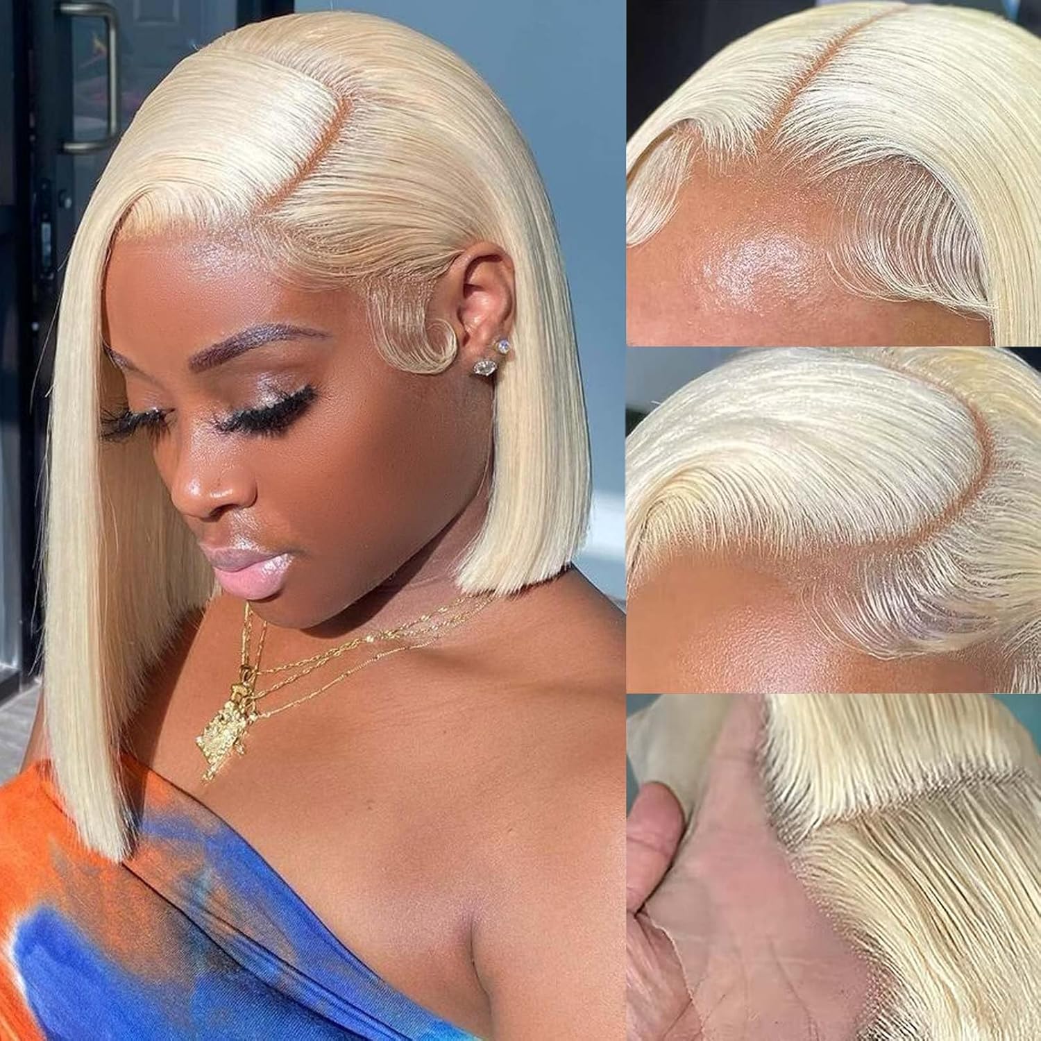13x6 Lace Frontal Short 613 Blonde Bone Straight Bob Wig Pre Plucked Human Hair Wig