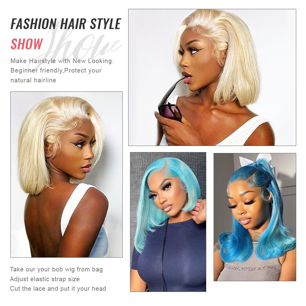 13x6 Lace Frontal Short 613 Blonde Bone Straight Bob Wig Pre Plucked Human Hair Wig