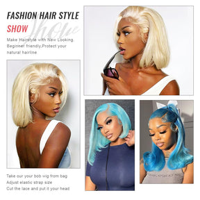 13x6 Lace Frontal Short 613 Blonde Bone Straight Bob Wig Pre Plucked Human Hair Wig