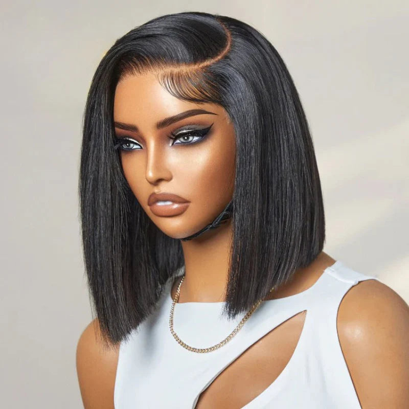 Glueless Straight Short Bob Wig Human Hair 13x6 HD Lace Front Wigs 220% Density