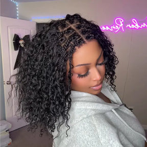 Short Boho Braids Bob Wig Water Wave Pre Cut 13x6 HD Full Lace Drawstring Human Hair