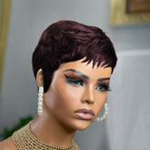 Short Layered Pixie Wigs With Bangs Dark 99j Color