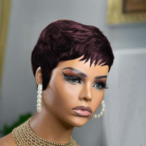 Short Layered Pixie Wigs With Bangs Dark 99j Color