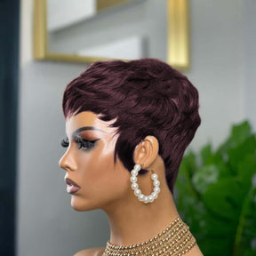 Short Layered Pixie Wigs With Bangs Dark 99j Color