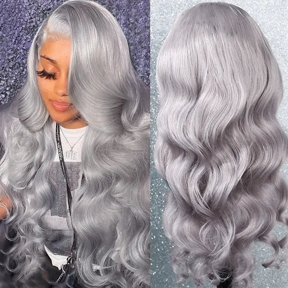 Body Wave Silver Grey Color Wig 100% Human Hair 13x4 HD Lace Front Wigs For Women