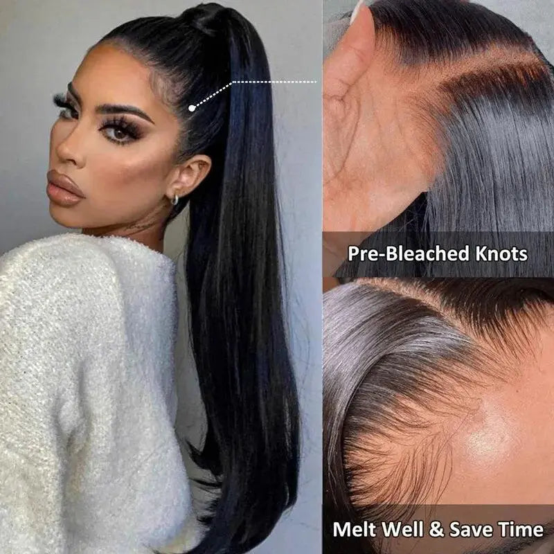 360 HD Lace Frontal Straight Human Hair Wig with Bleached Knots & Invisi Strap Snug Fit