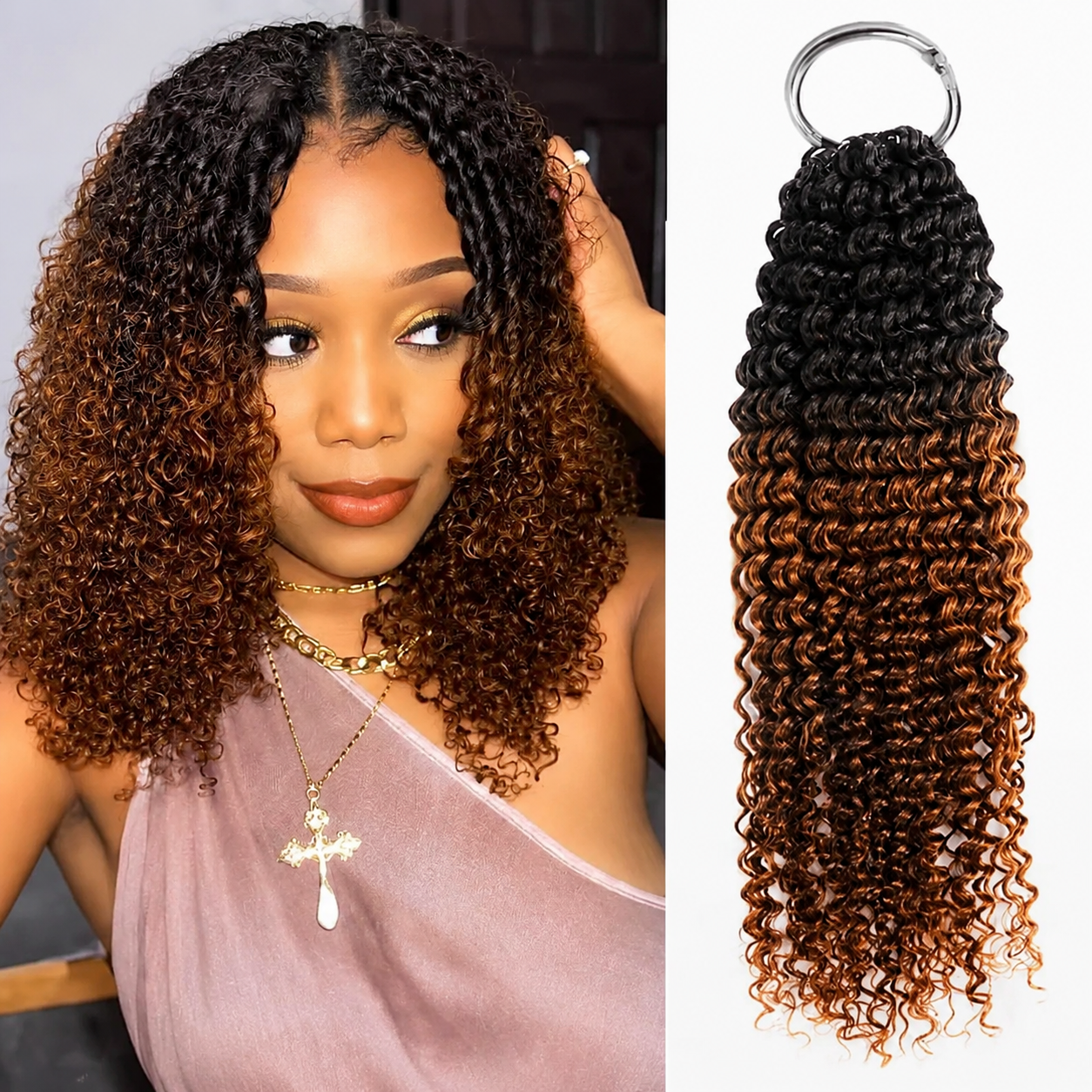 4/27 Highlight Kinky Curly Feather Crochet Hair Extensions Miracle Knots Pre-Separated Braiding Hair