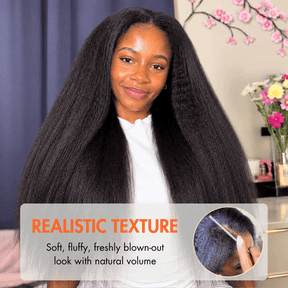 Kinky Straight Blend Natural V Part Human Hair Wigs with Minimal Leave-Out For Protective Style
