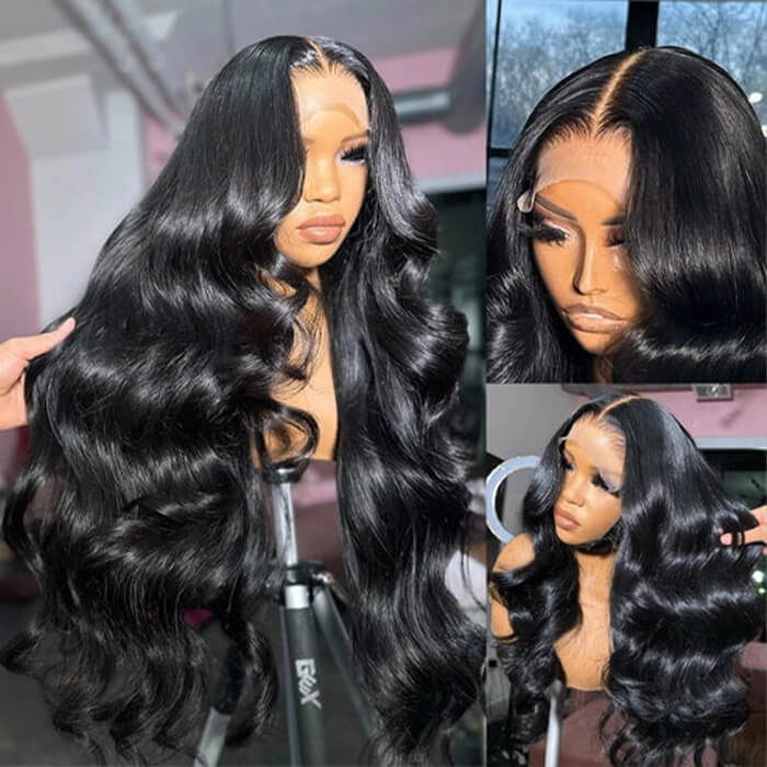 350% Density Double Drown Human Hair Body Wave Glueless Wig Super Natural Hairline HD Lace Front Wig Pre Cut Lace
