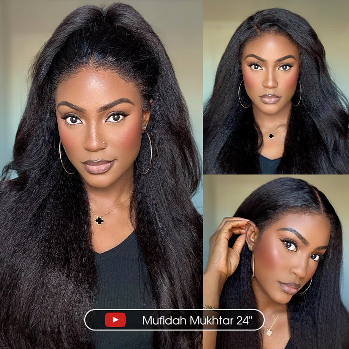 Pizazz Hair 4C Edges Invisi Strap Snug Fit 360 hd Lace Frontal Kinky Straight Wig with Pre Plucked Hairline Human Hair Wigs