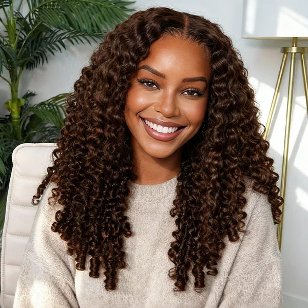 Pizazz 350% Density 13x6 Glueless Wig Dark Brown Burmese Curly With Drawstring Human Hair Wigs