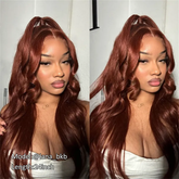 Pizazz 13x6 Full Lace Reddish Brown Human Hair Wigs Body Wave Dark Red Brown Parting Max Wigs Pre Plucked Natural Hairline