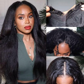 Glueless Jerry Curly V Part Human Hair Wigs Clip and Go Wig Beginner Friendly Protective Style Human Hair Wig