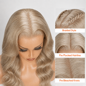 Pizazz Hair Ash Blonde 18# Color Body Wave Human Hair 13x6 HD Lace Frontal Glueless Wigs 180% Density
