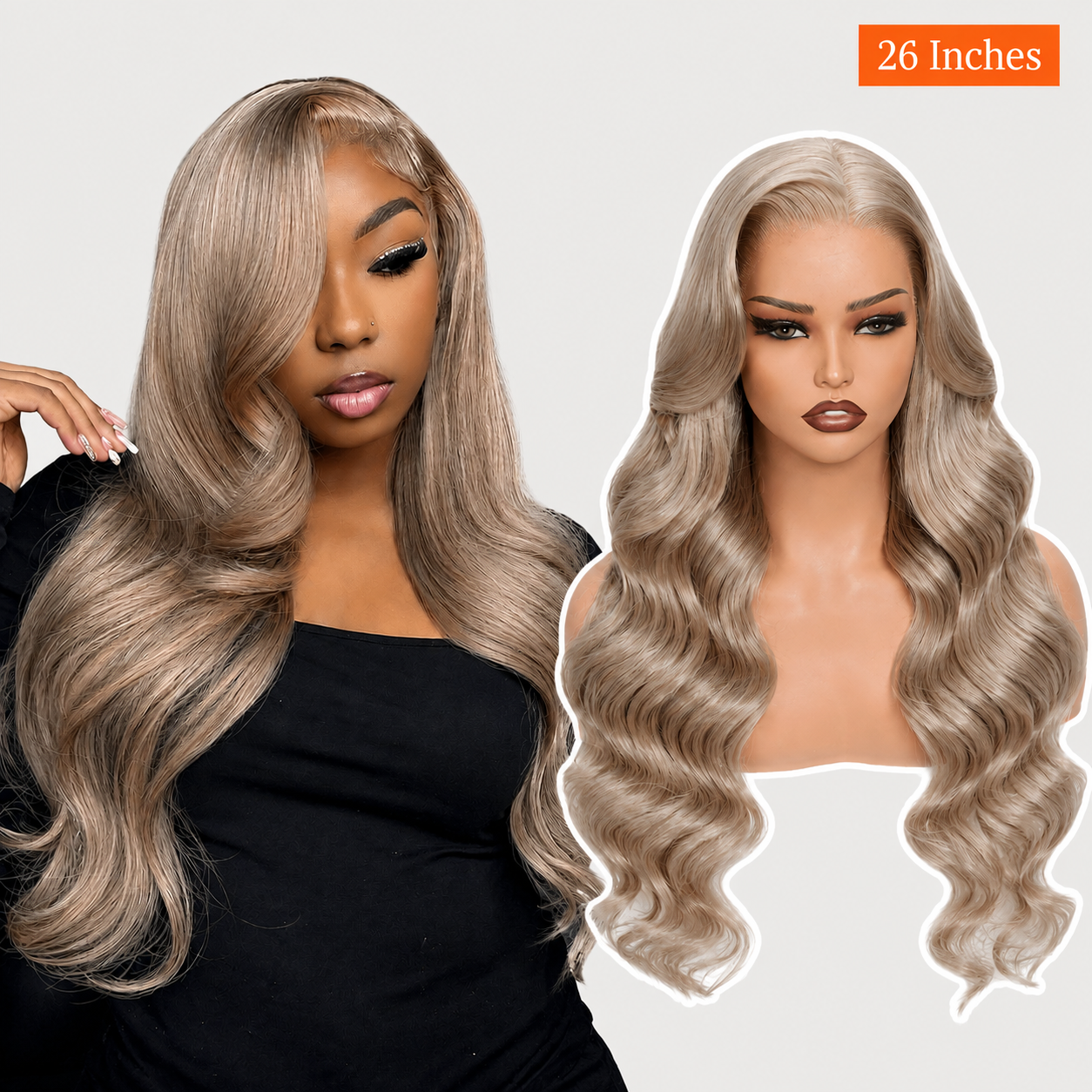 Pizazz Hair Ash Blonde 18# Color Body Wave Human Hair 13x6 HD Lace Frontal Glueless Wigs 180% Density