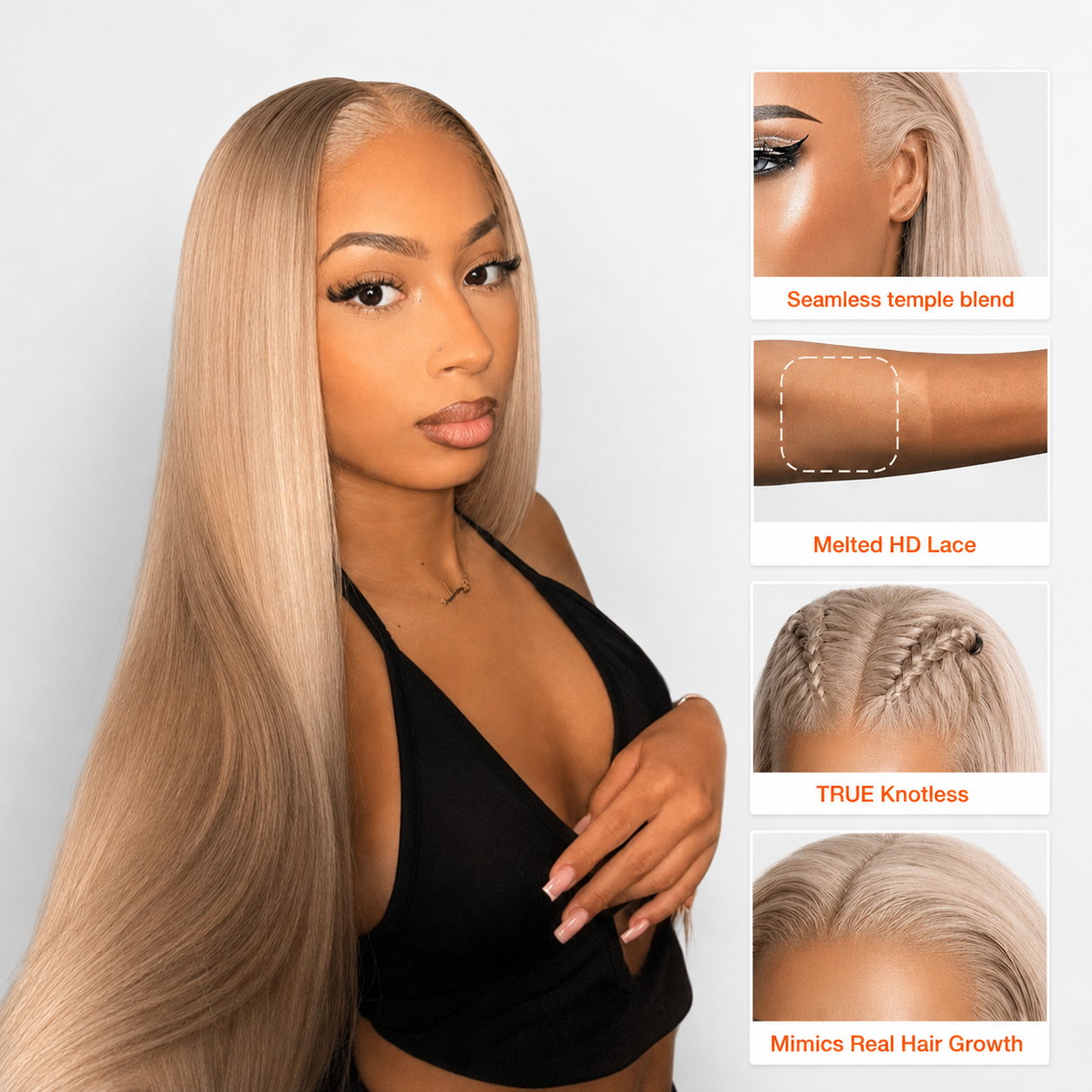 Pizazz Hair Ash Blonde 18# Color Body Wave Human Hair 13x6 HD Lace Frontal Glueless Wigs 180% Density