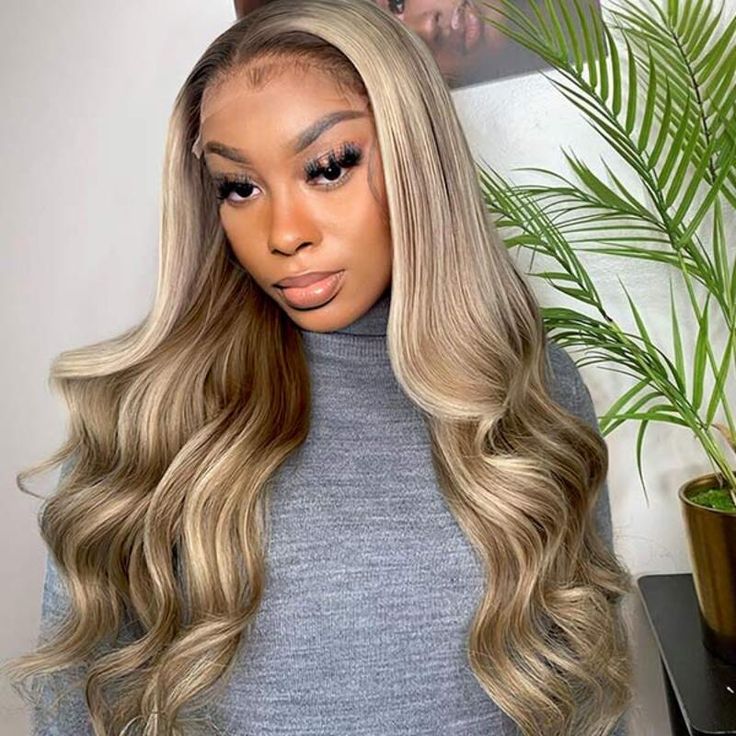 Lace Front Wigs Long Human Hair Pre Plucked Brown Mixed Blonde Balayage  Highlight Brazilian Wigs Glueless 150% Density T Part Bleached Knots Can Be  Restyled (24 inches) 