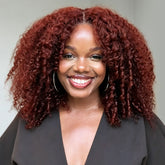 Layered Cut Auburn Color Curly Wig Pre Cut 5x5 HD Lace Glueless Wig Double Drawn Human Hair Wigs